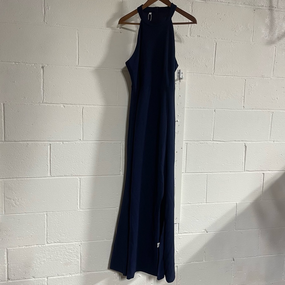 NWT Navy Blue Halter Neck Split Sleeveless Cocktail Long Dress Sz XL - Picture 5 of 6